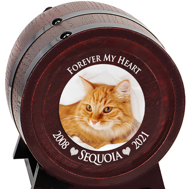 Pet Red Oak Barrel Urn - Small or Large Dog or Cat Urns