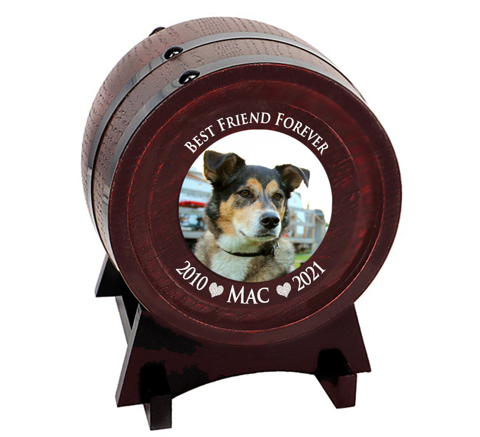 Pet Red Oak Barrel Urn - Small or Large Dog or Cat Urns