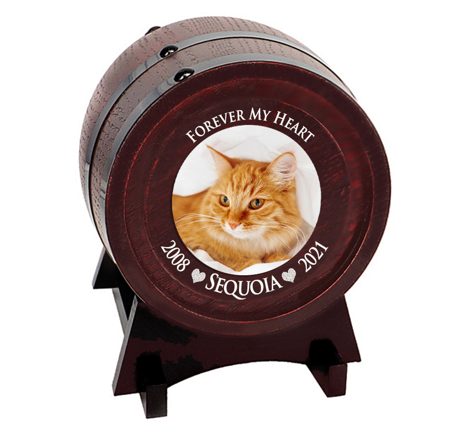 Pet Red Oak Barrel Urn - Small or Large Dog or Cat Urns