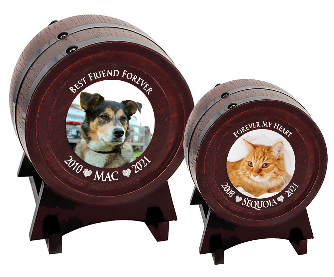 Pet Red Oak Barrel Urn - Dog or Pet