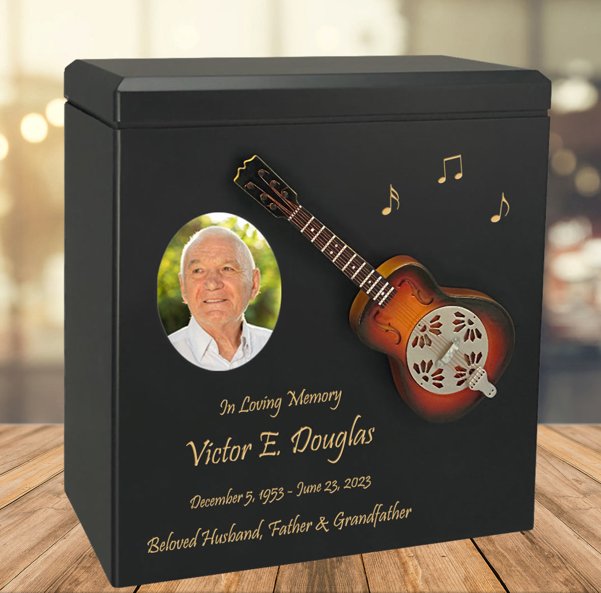 Dobro Hound Dog Resonator Guitar Adult Cremation Urn - Miniature Guitar - Photo Option
