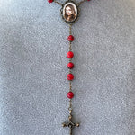 Antiqued Red Photo Rosary Necklace Urn