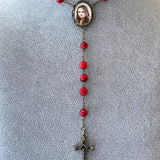 Antiqued Red Photo Rosary Necklace Urn