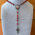 Antiqued Red Photo Rosary Necklace Urn