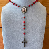 Antiqued Red Photo Rosary Necklace Urn