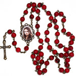 Antiqued Red Photo Rosary Necklace Urn