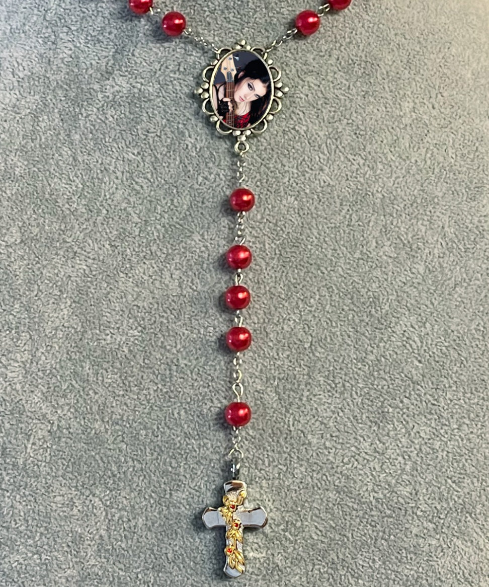 Red Photo Rosary Necklace Urn