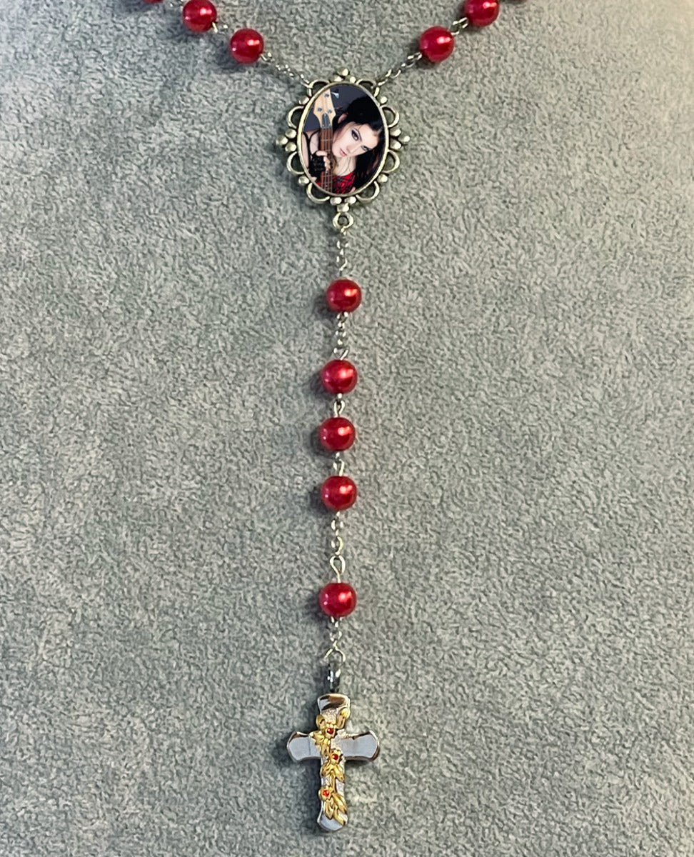 Red Photo Rosary Necklace Urn