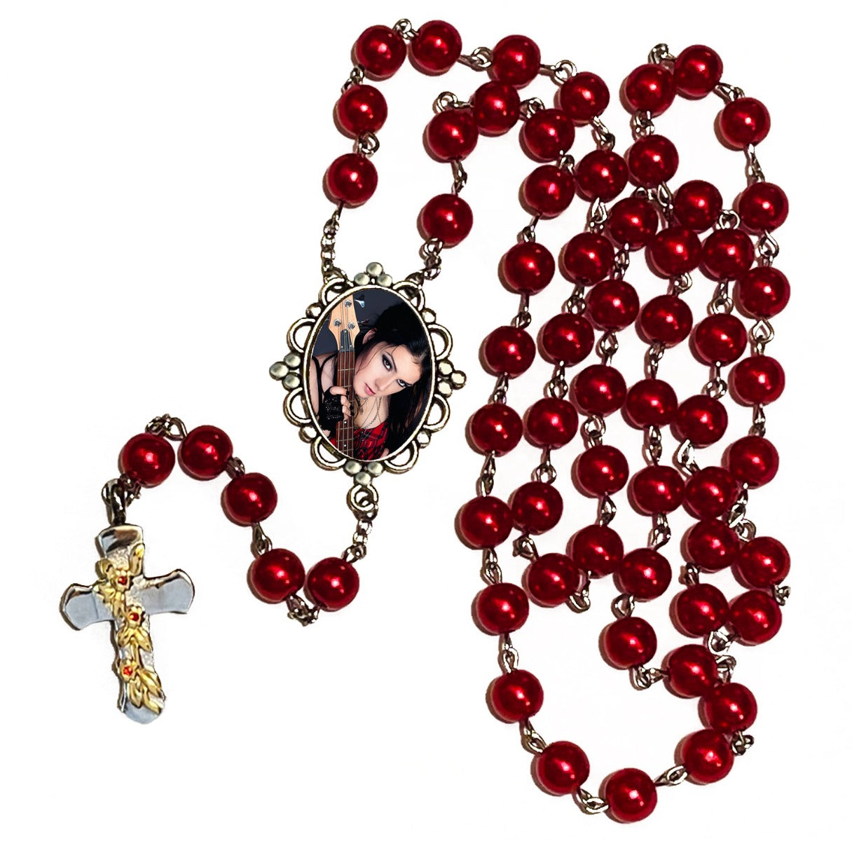 Red Photo Rosary Necklace Urn
