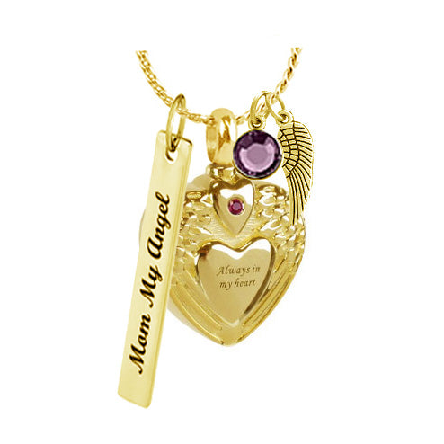 Red Crystal Gold Always In My Heart Heart Pendant Urn - Love Charms® Option