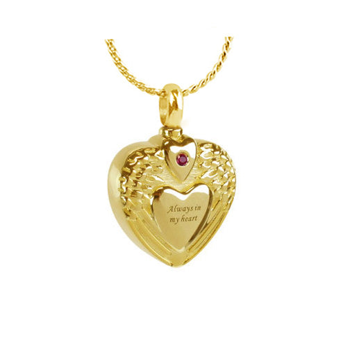 Red Crystal Gold Always In My Heart Heart Pendant Urn - Love Charms® Option