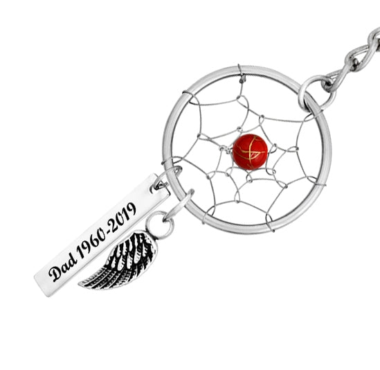 Red Bead Dream Catcher Wing Urn Keychain