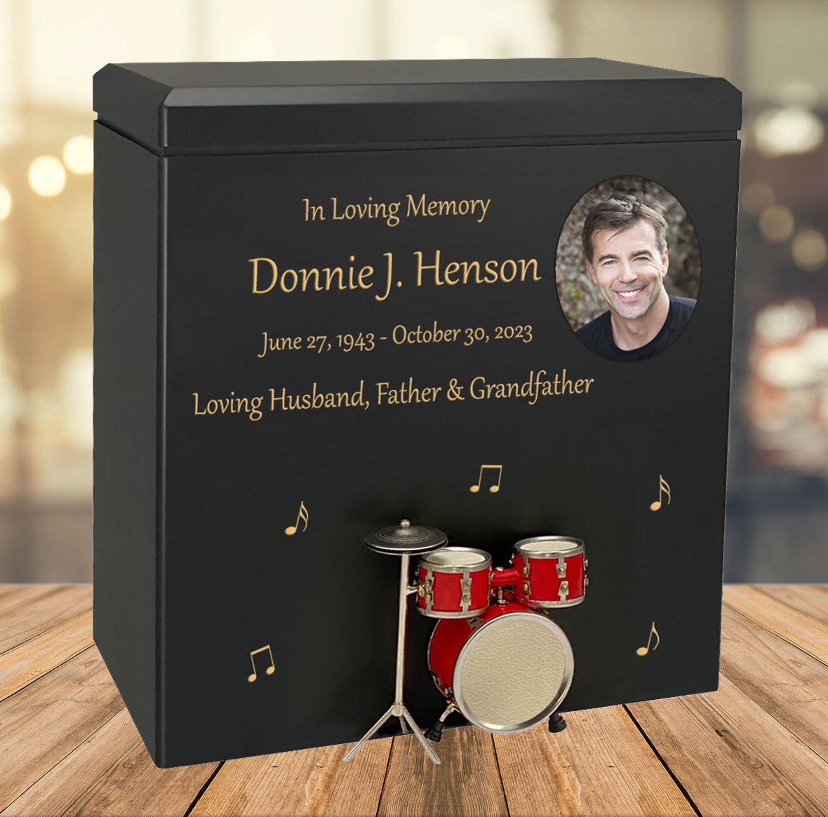 Red Drum Set Wood Adult Cremation Urn - Miniature Drum Set - Photo Option