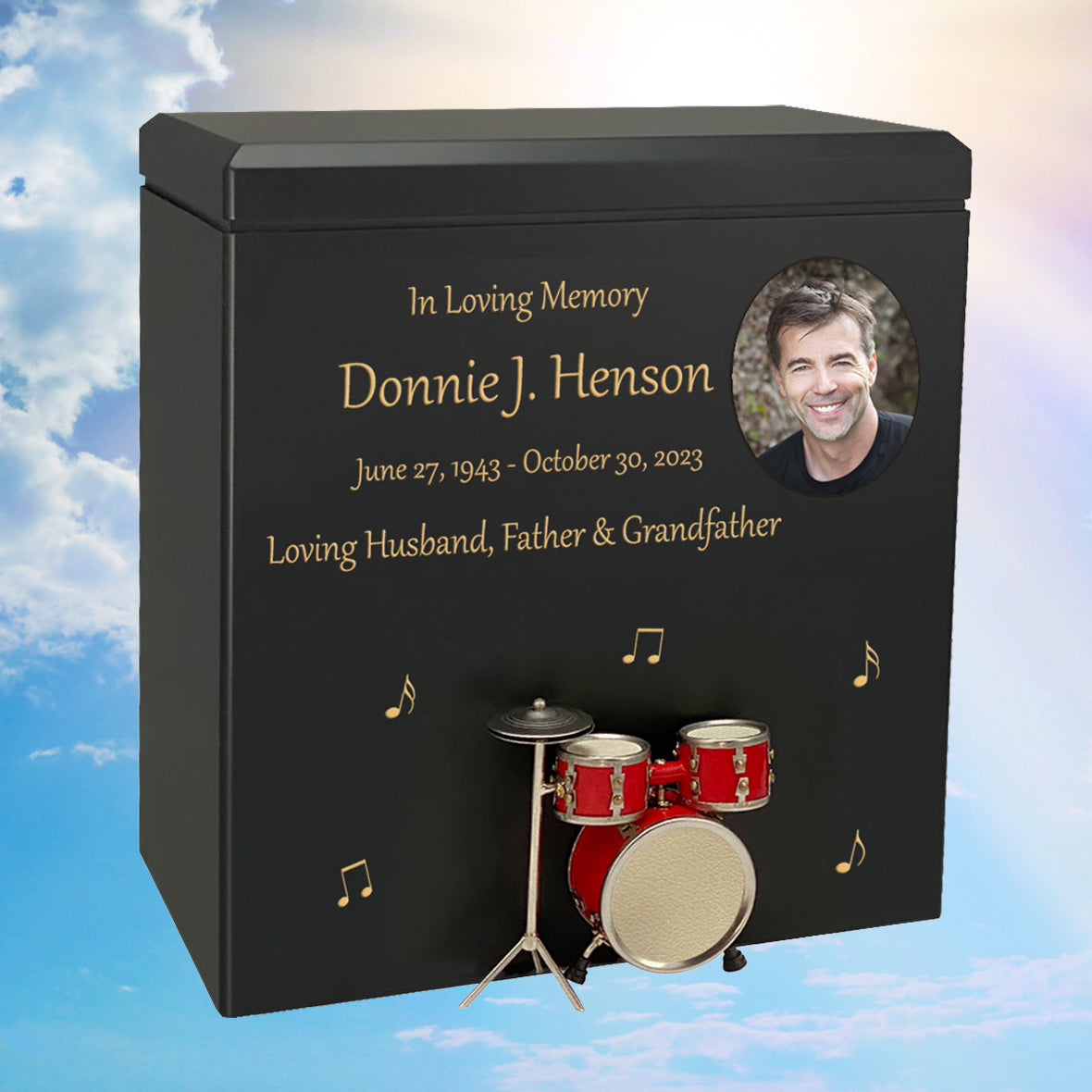 Red Drum Set Wood Adult Cremation Urn - Miniature Drum Set - Photo Option