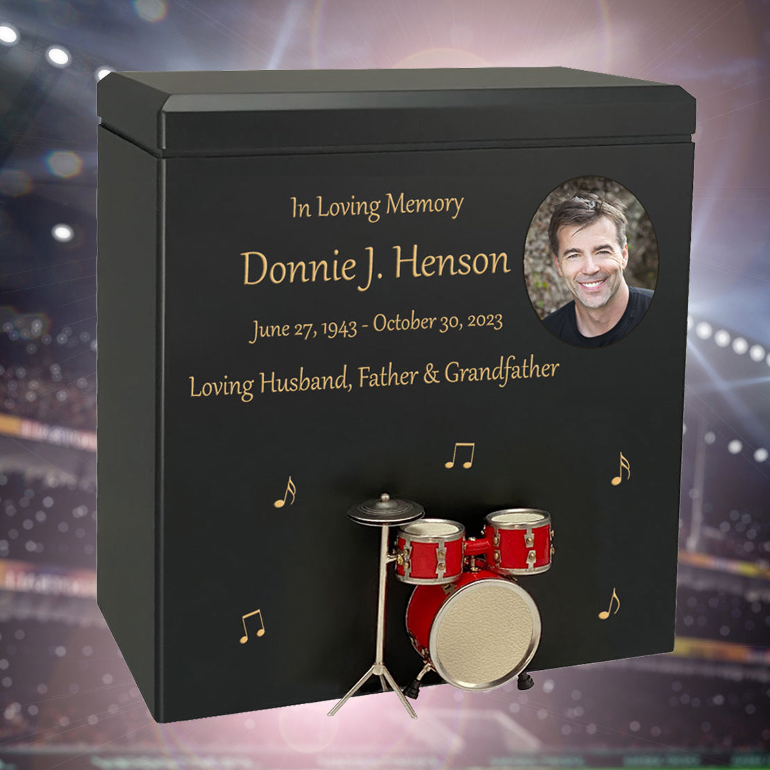 Red Drum Set Wood Adult Cremation Urn - Miniature Drum Set - Photo Option
