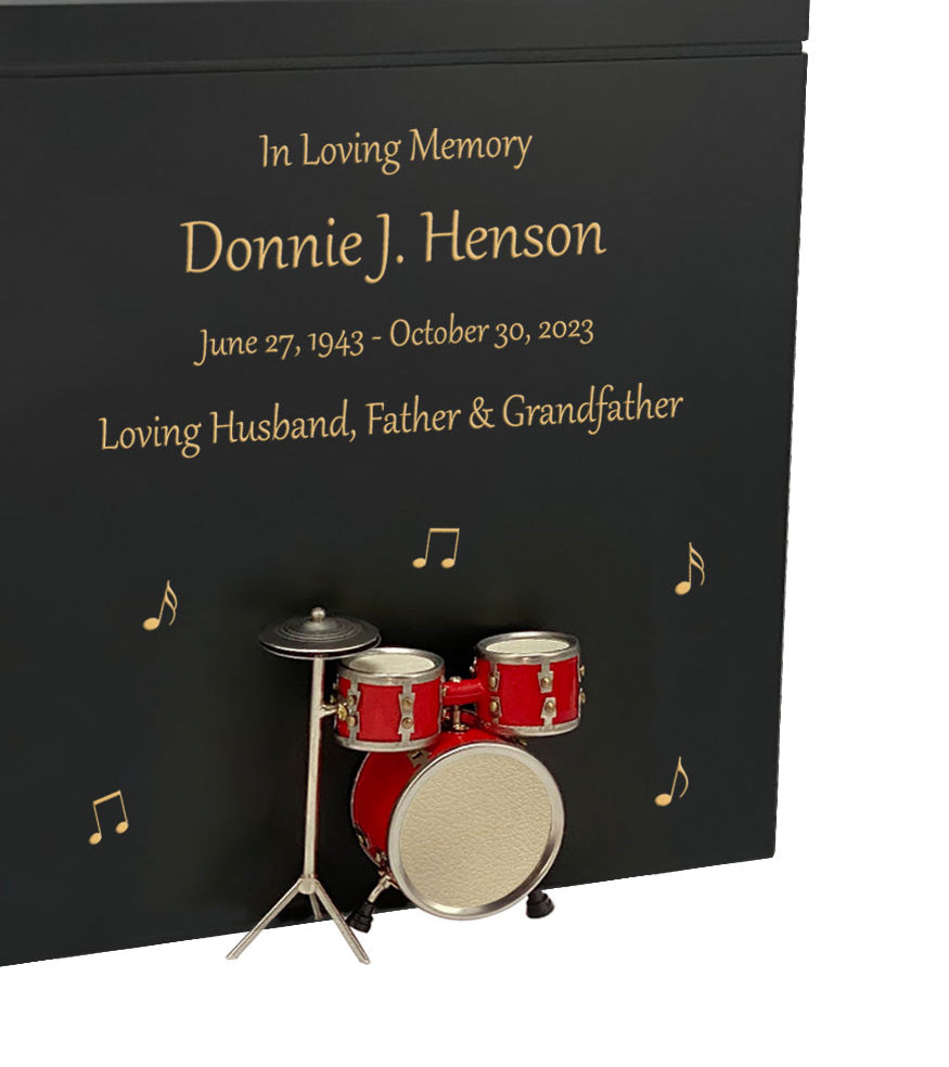 Red Drum Set Wood Adult Cremation Urn - Miniature Drum Set - Photo Option