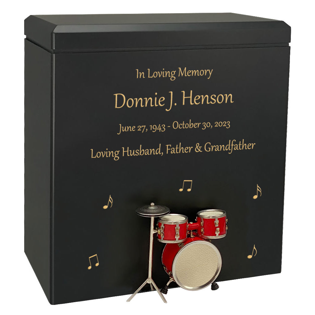 Red Drum Set Wood Adult Cremation Urn - Miniature Drum Set - Photo Option