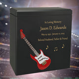 Red Electric Guitar Wood Adult Cremation Urn - Miniature Guitar - Photo Option