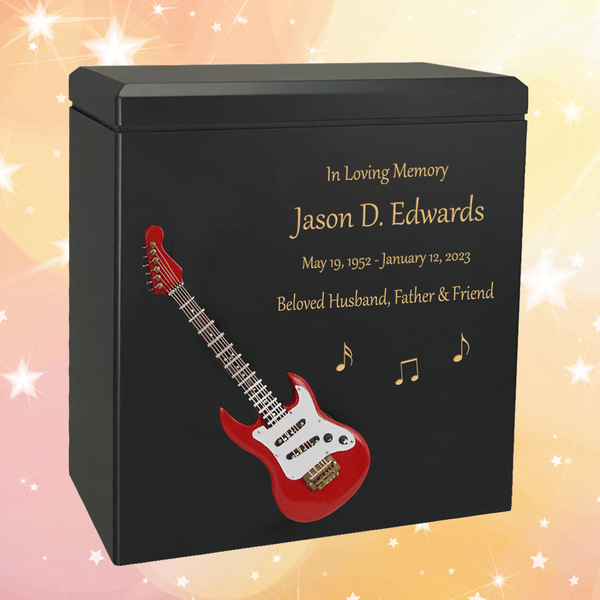 Red Electric Guitar Wood Adult Cremation Urn - Miniature Guitar - Photo Option