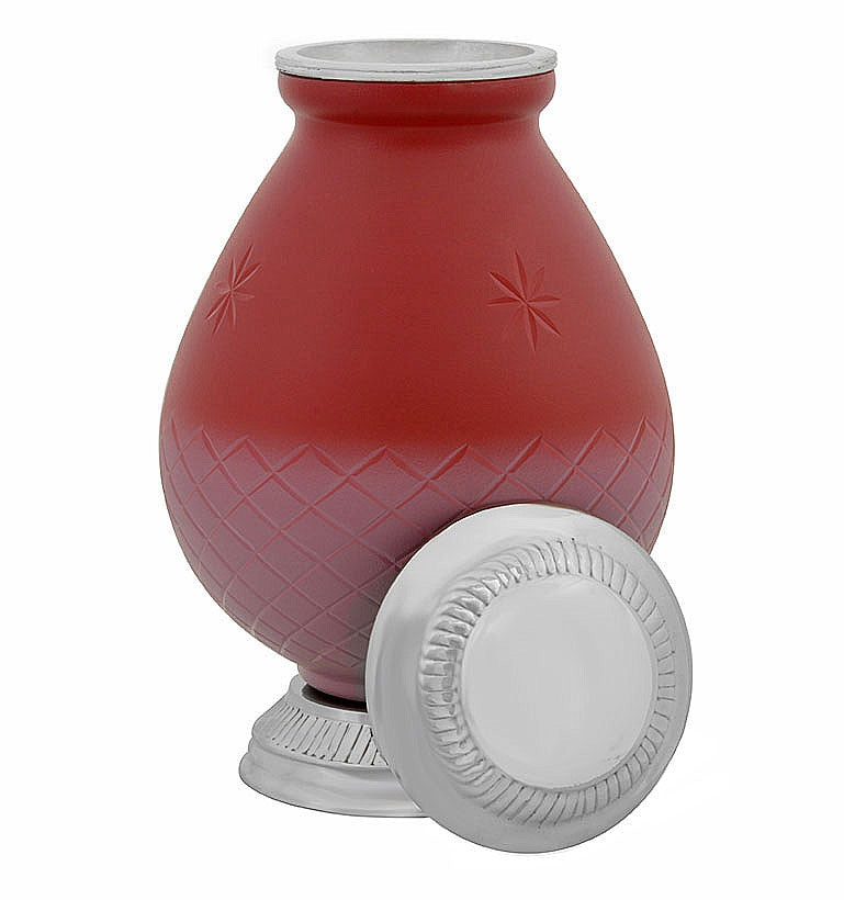 Star Burst Red Glass Pewter Urn
