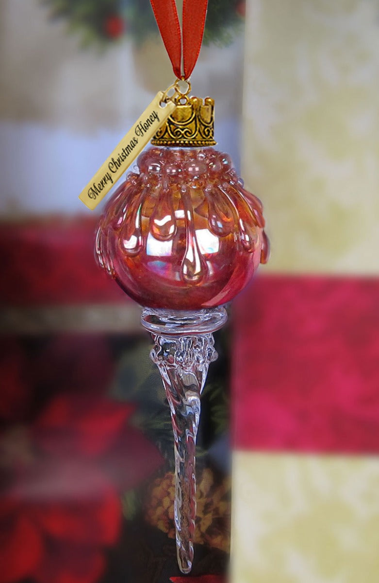 Ruby Snowball Icicle Ornament Keepsake - Love Charms® Option