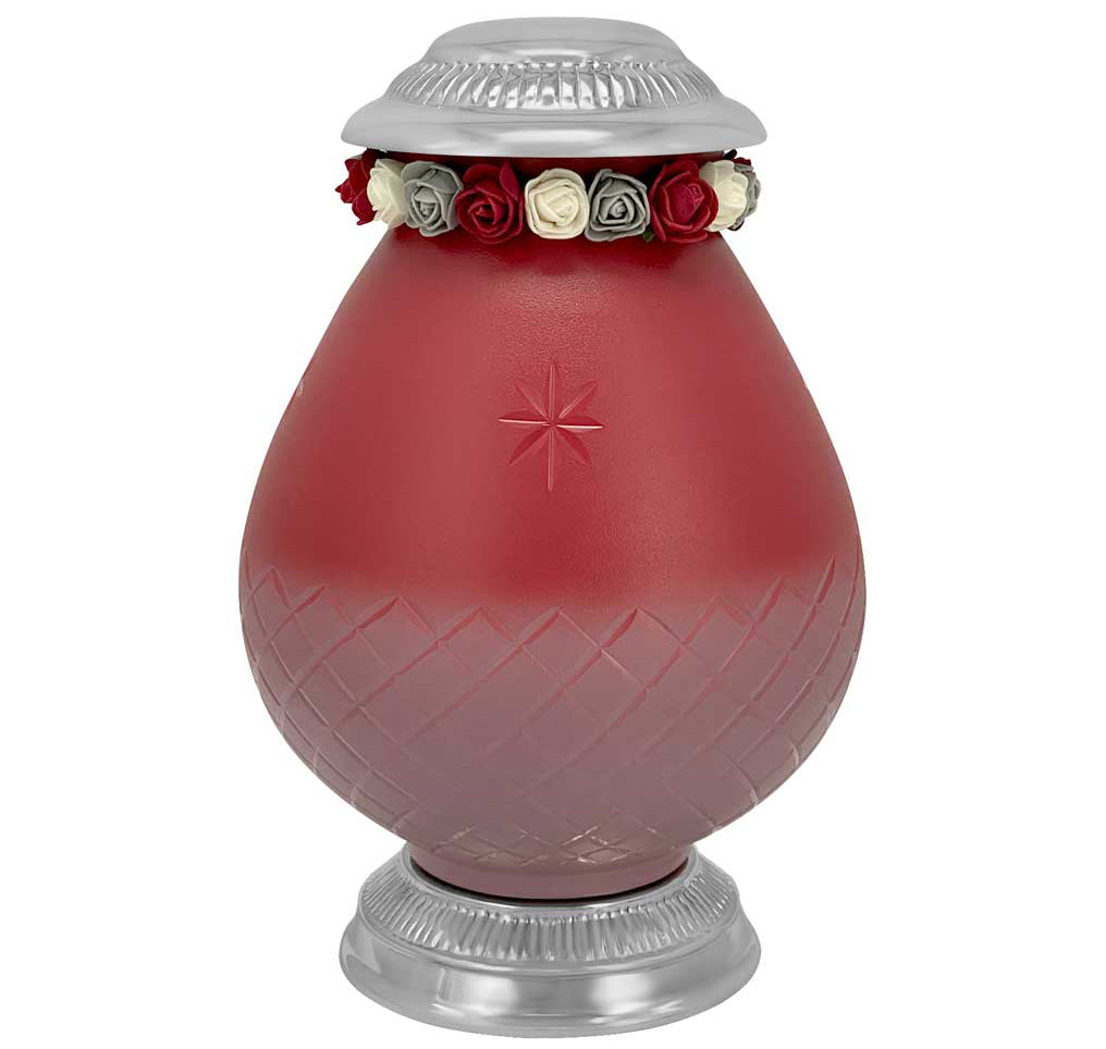 Star Burst Red Glass Pewter Urn - Tribute Wreath™ - Pro Diamond Engraving