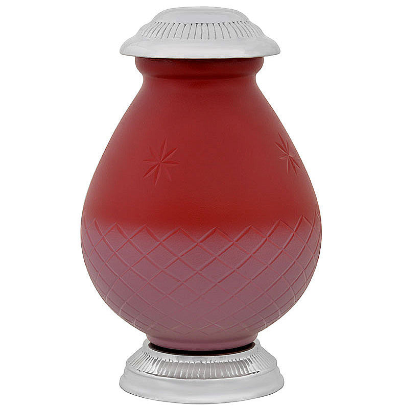 Star Burst Red Glass Pewter Urn - Tribute Wreath™ - Pro Diamond Engraving
