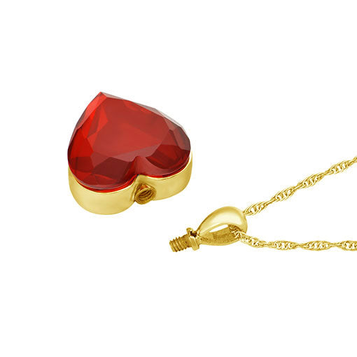Red Crystal Gold Heart Ash Urn - Love Charms™ Option 