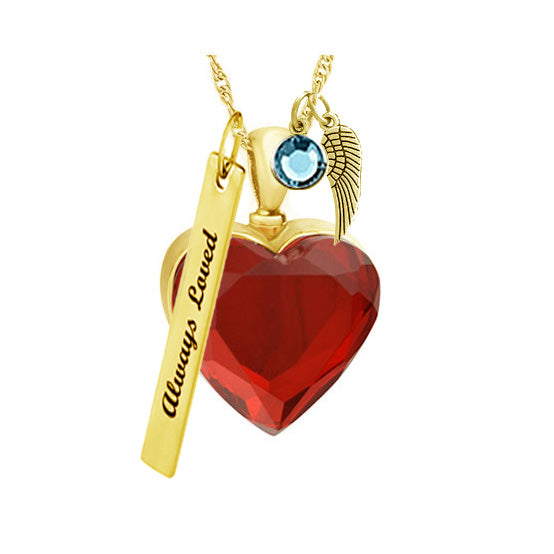 Red Crystal Gold Heart Ash Urn - Love Charms™ Option 