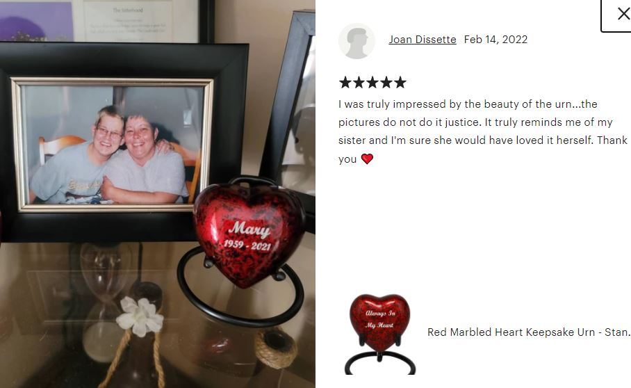 Red Marbled Heart Keepsake Urn - Stand Option