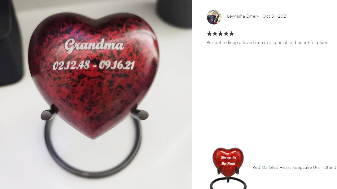 Red Marbled Heart Keepsake Urn - Stand Option