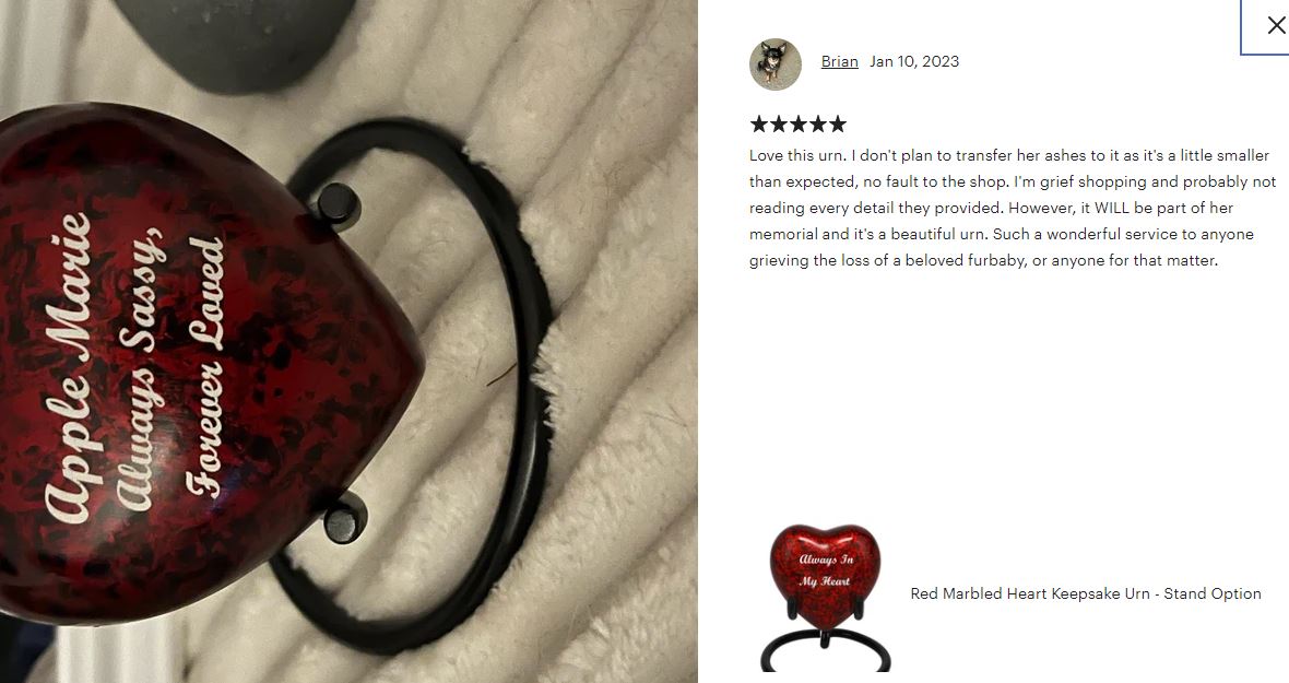 Red Marbled Heart Keepsake Urn - Stand Option