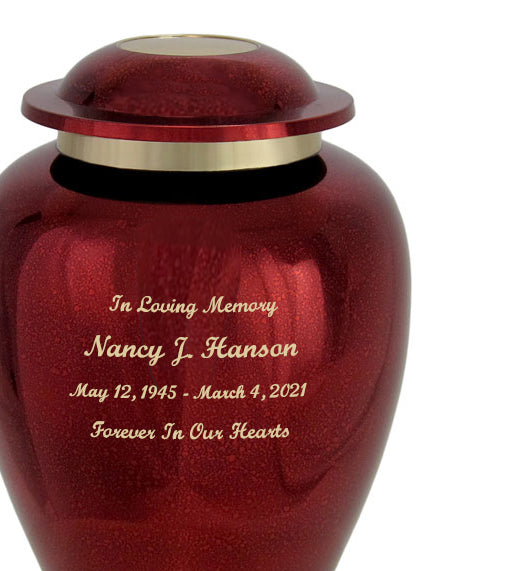 Red Mirror Brass Adult Cremation Urn - Pro Diamond Engraving