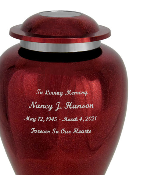 Red Mirror Pewter Adult Cremation Urn - Pro Diamond Engraving