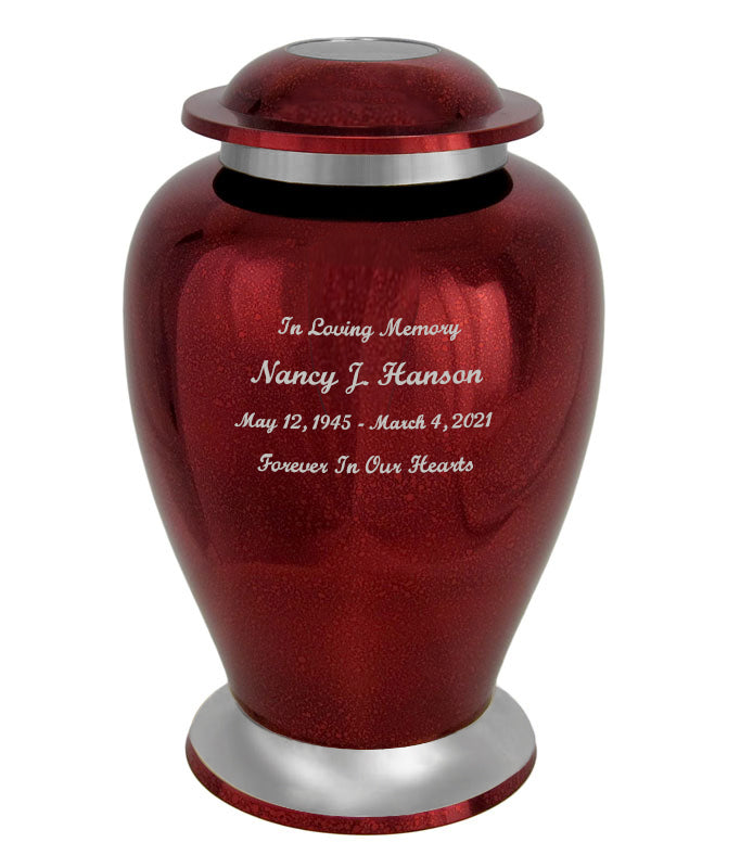 Red Mirror Pewter Adult Cremation Urn - Pro Diamond Engraving