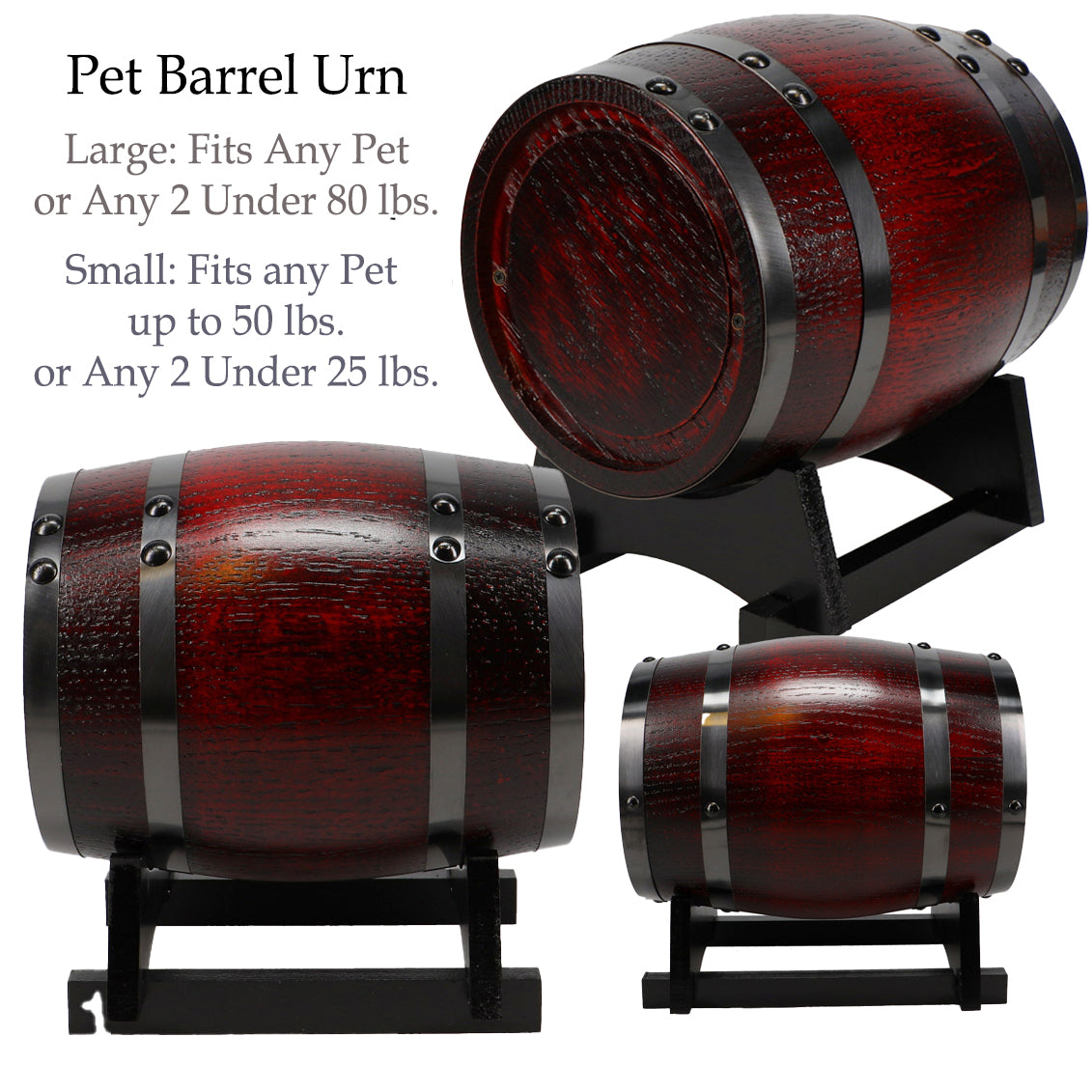 Pet Red Oak Barrel Urn - Small or Large Dog or Cat Urns