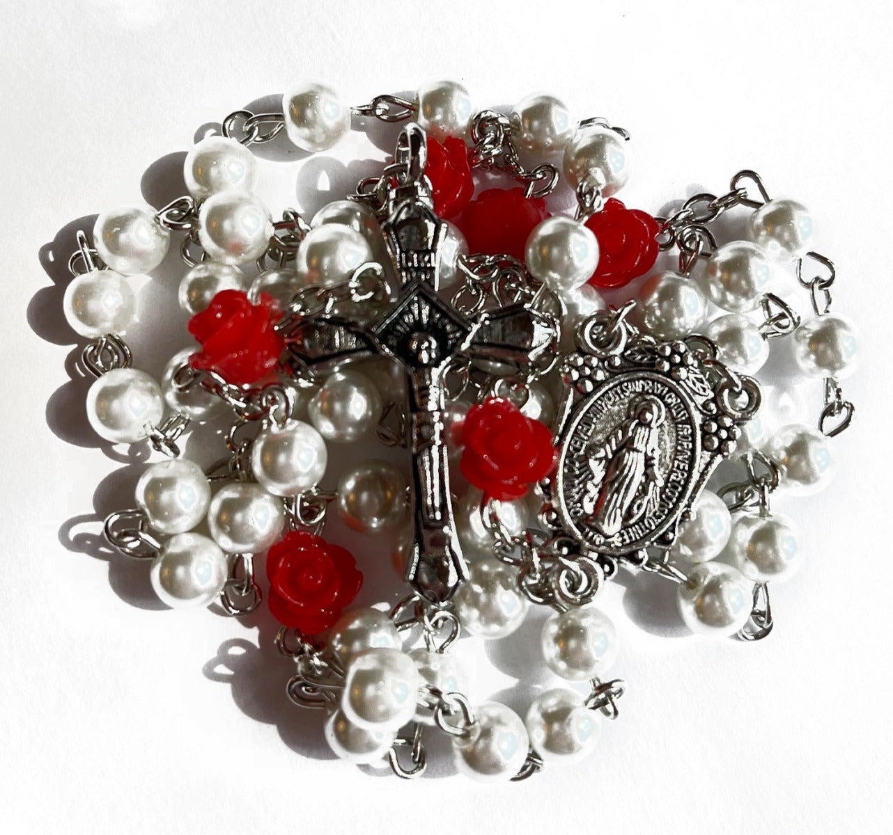 Red Rose Rosary Necklace Urn
