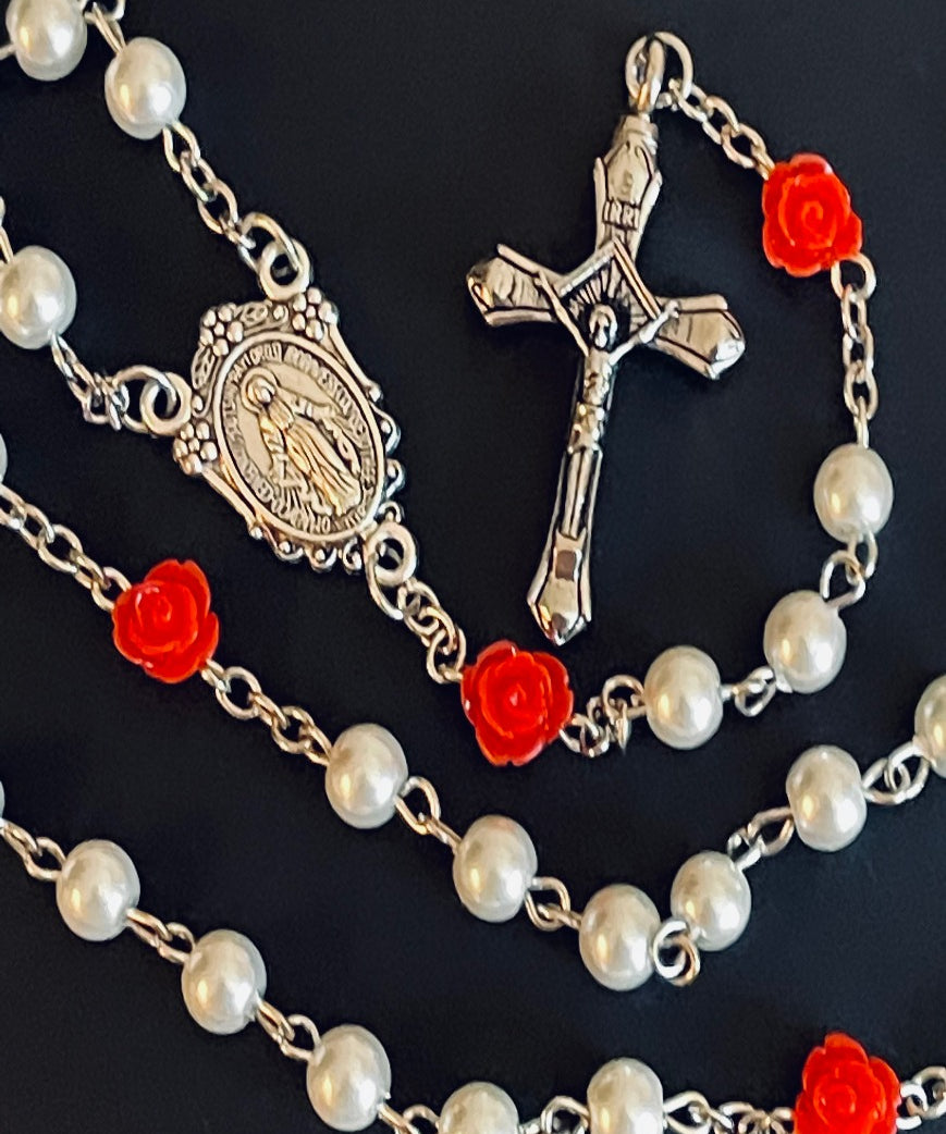 Red Rose Rosary Necklace Urn