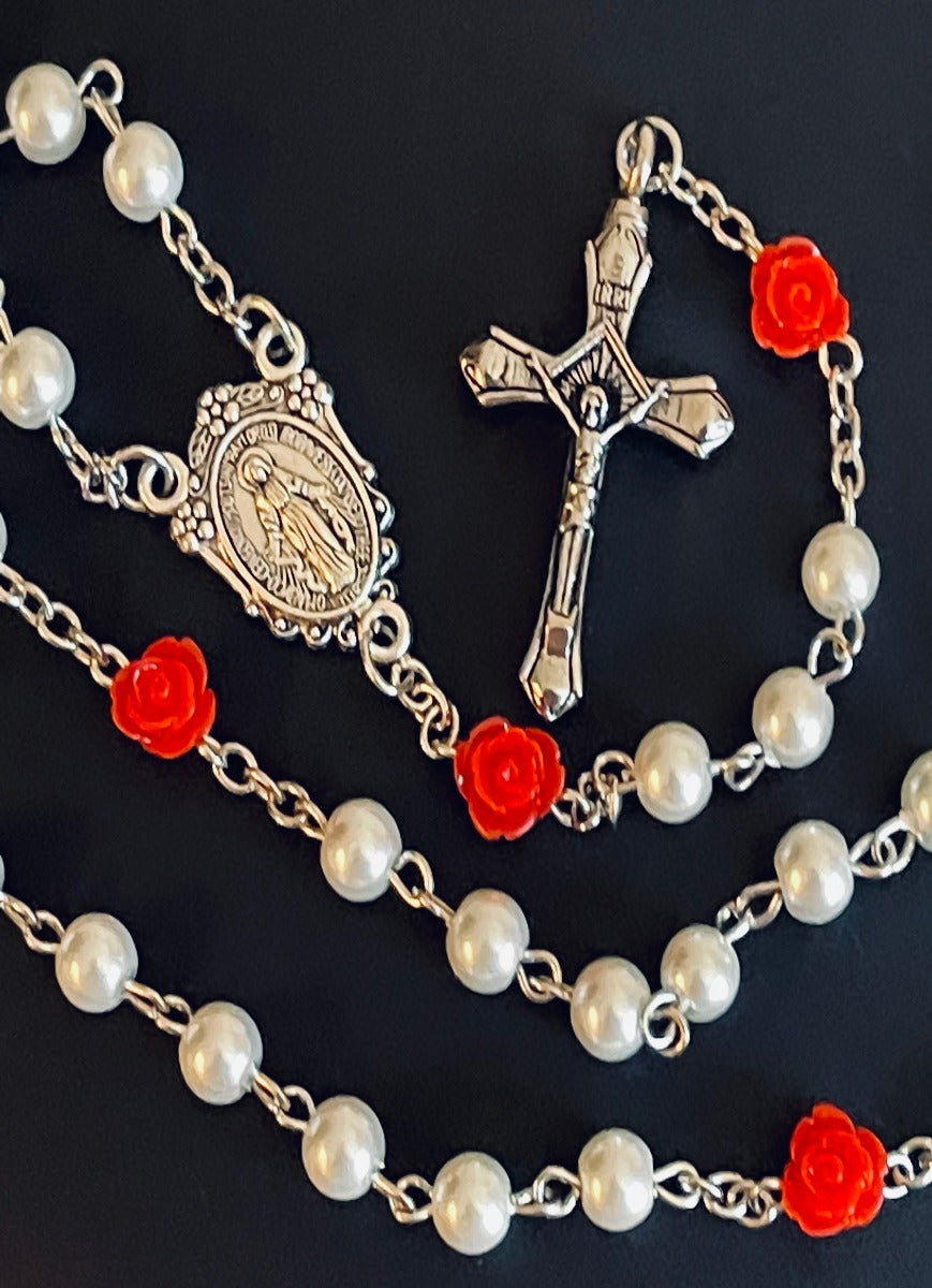Red Rose Rosary Necklace Urn