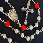 Red Rose Rosary Necklace Urn