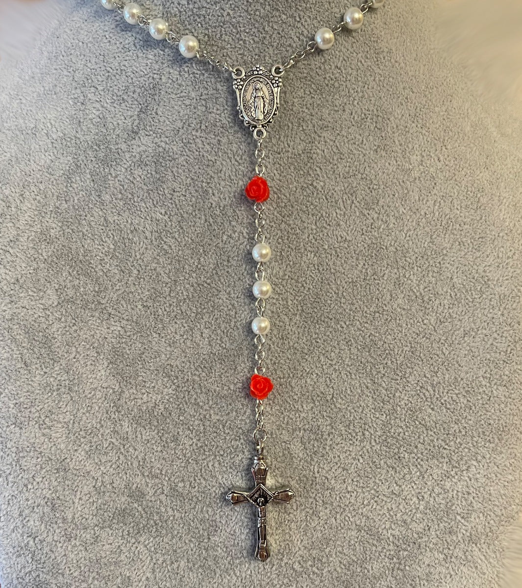 Red Rose Rosary Necklace Urn