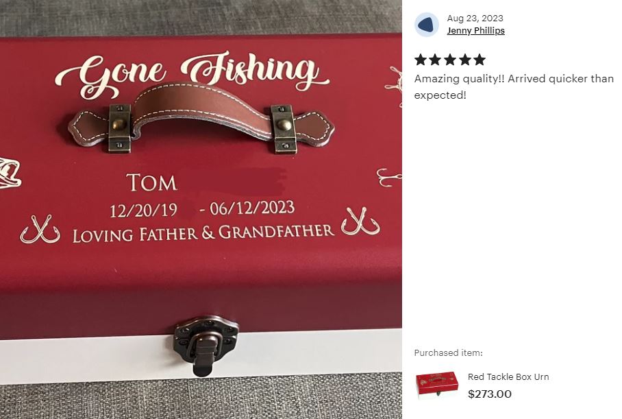 Tackle Box Gone Fishing Red Cremation Urn - Free Engraving