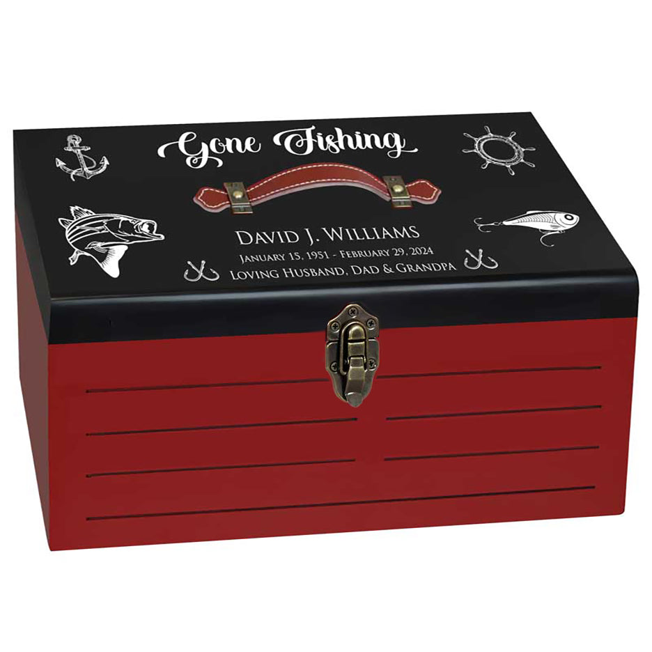 Tackle Box Gone Fishing Red Cremation Urn - Free Engraving