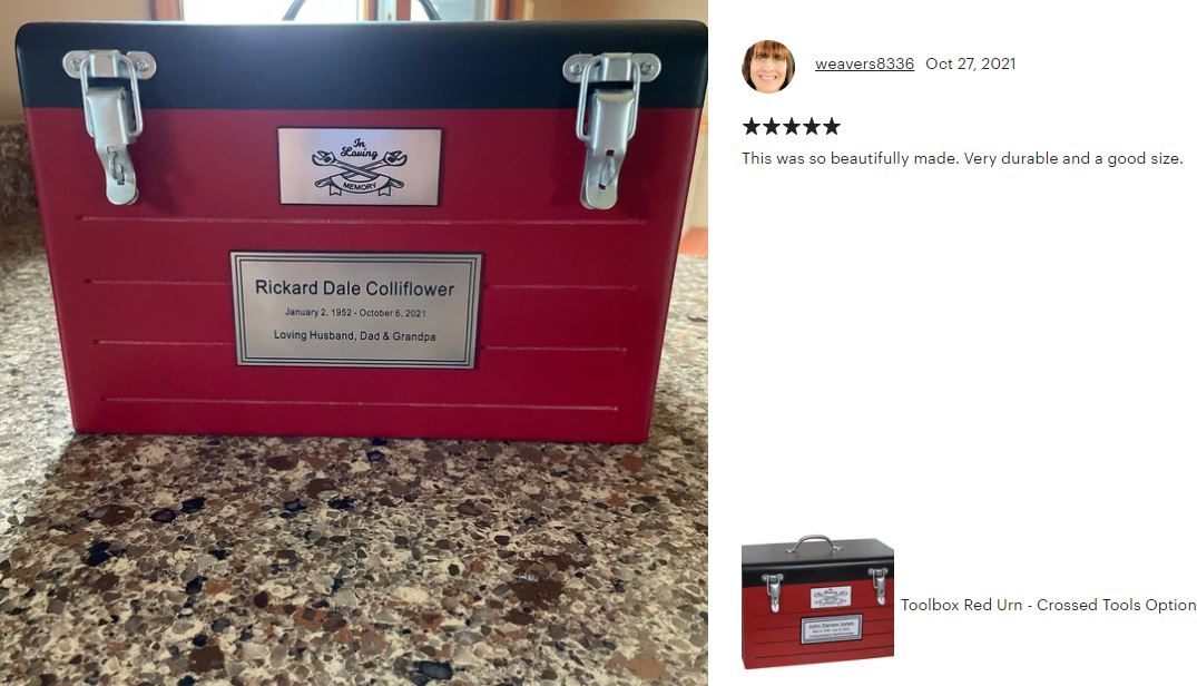 Toolbox Red Adult Cremation Urn -  Free Crossed Wrenches or Hammers Plate