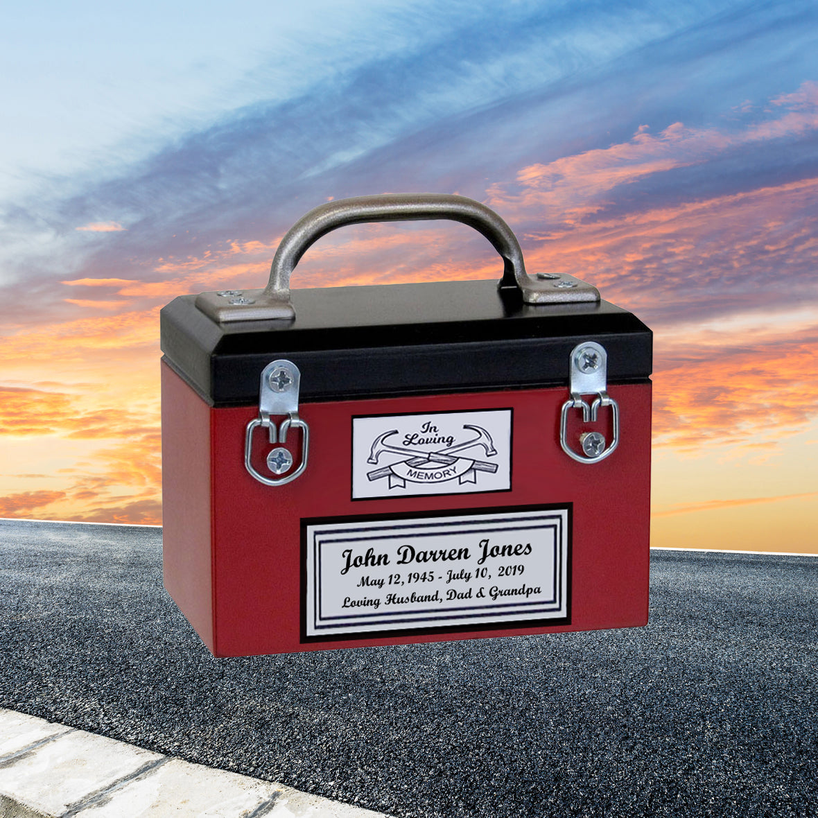 Toolbox Red Keepsake Urn -  Free Crossed Wrenches or Hammers Plate 