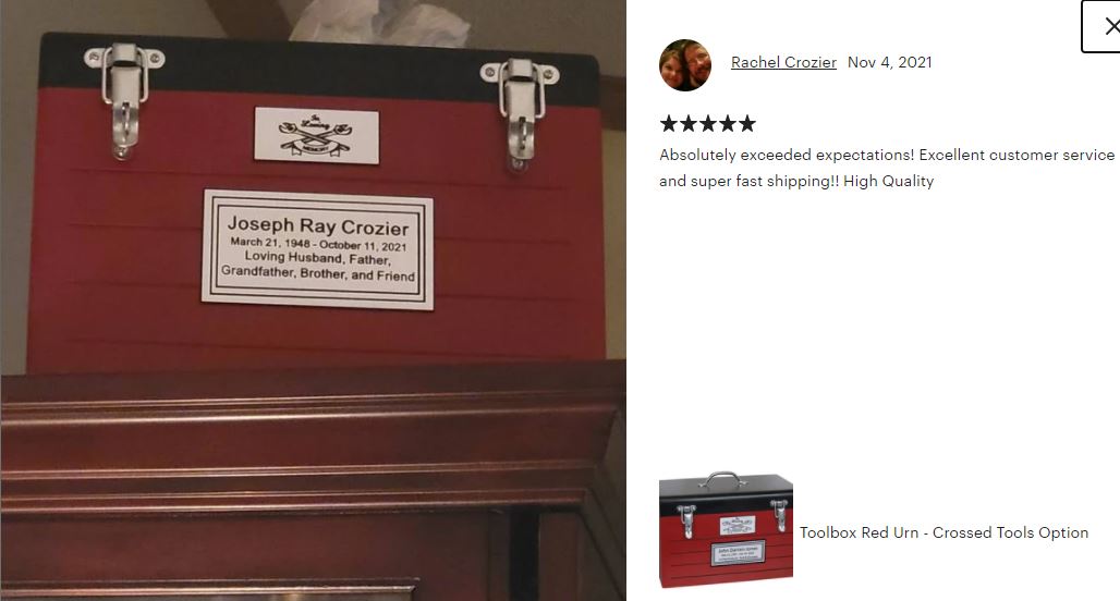 Toolbox Red Adult Cremation Urn -  Free Crossed Wrenches or Hammers Plate
