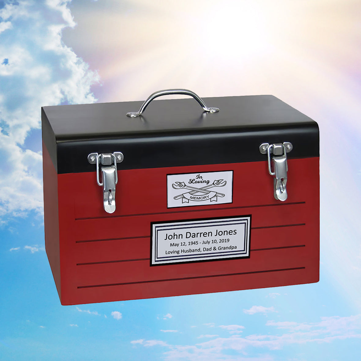 Toolbox Red Adult Cremation Urn -  Free Crossed Wrenches or Hammers Plate