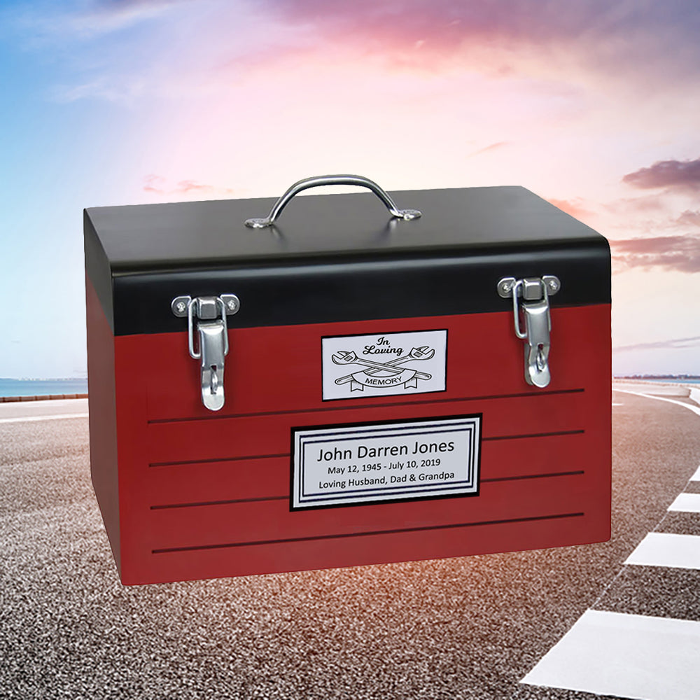 Toolbox Red Adult Cremation Urn -  Free Crossed Wrenches or Hammers Plate