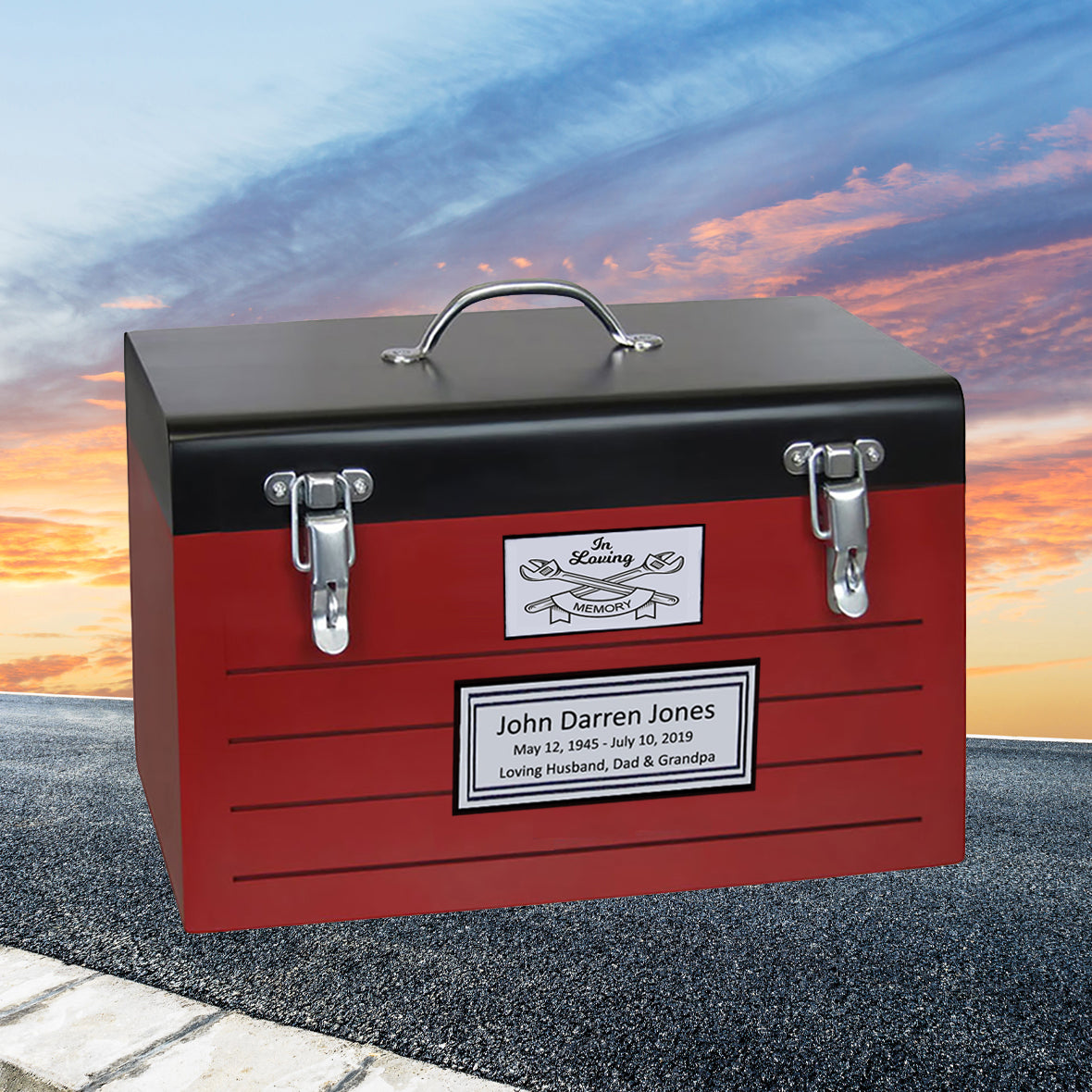 Toolbox Red Adult Cremation Urn -  Free Crossed Wrenches or Hammers Plate