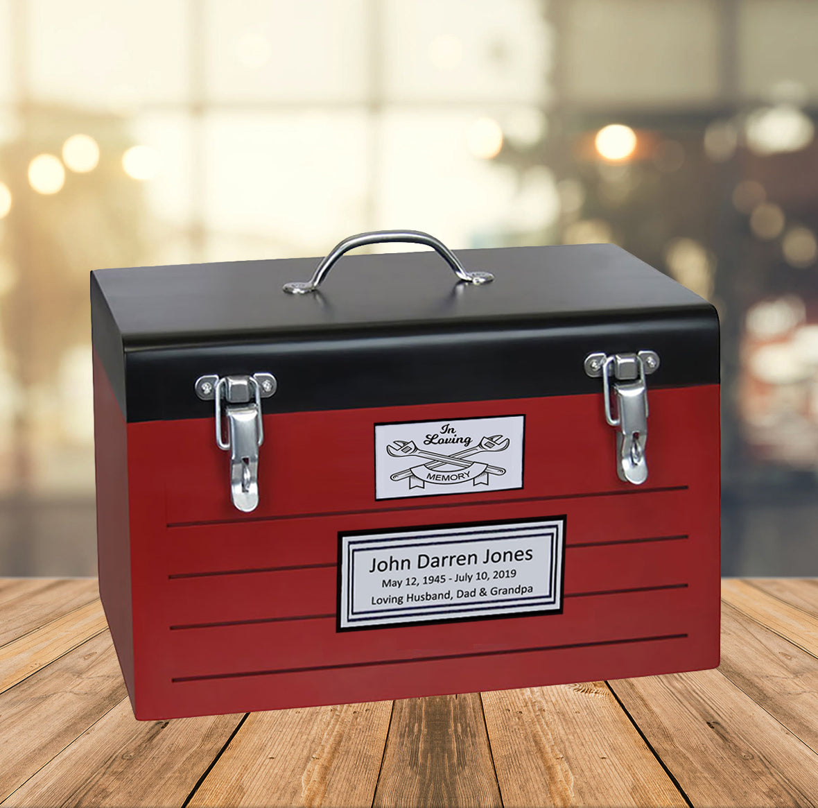 Toolbox Red Adult Cremation Urn -  Free Crossed Wrenches or Hammers Plate